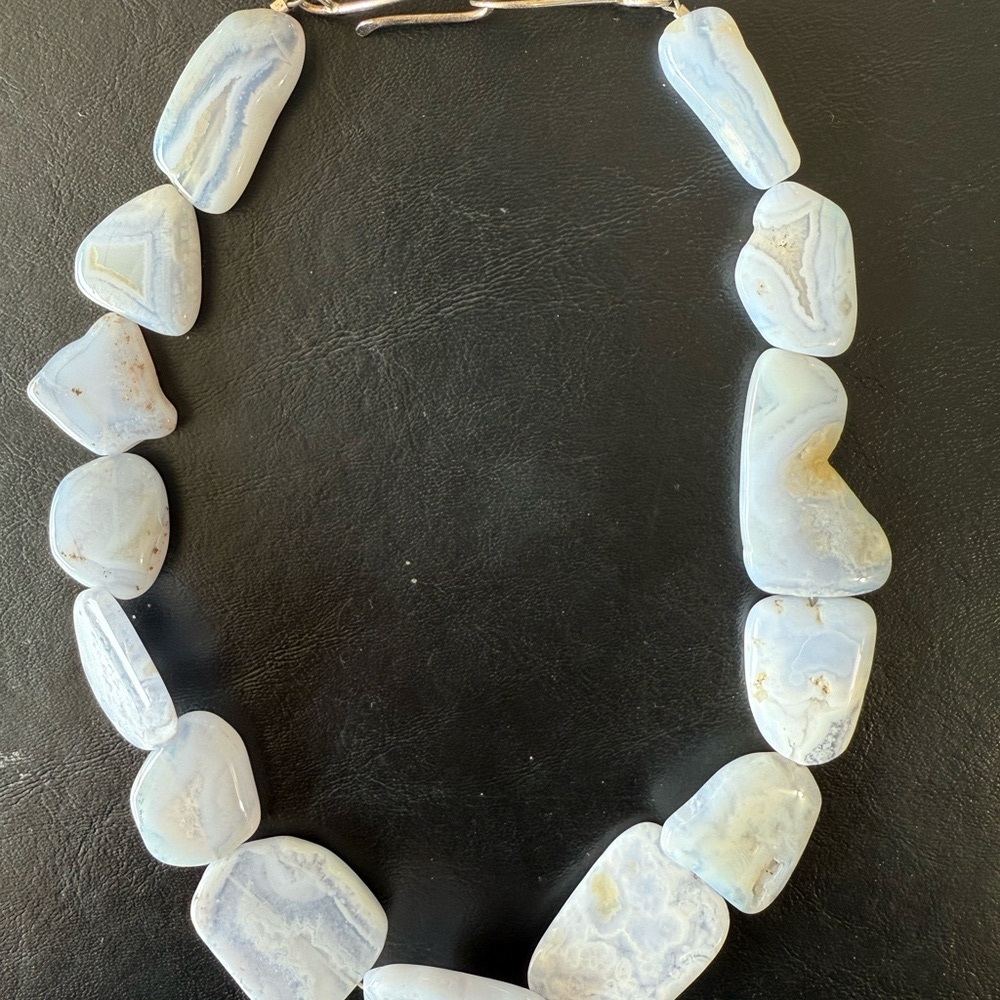 Handcrafted Light Blue Agate Statement Necklace 1… - image 1